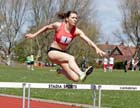 Samantha Coleby (Durham City) wins the 400 metres hurdles in 59.8sec. at the North of England, Div. 4E, Whitley Bay.